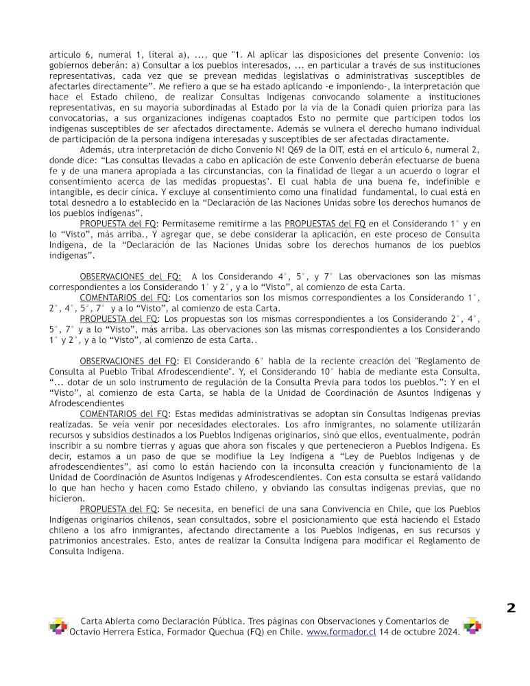 Observaciones, Propuestas y Comentarios a la Resolución que instruye un procedimiento de Consultas Indígenas previas en Chile